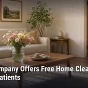Fostoria News Living room with sofa, flowers, and sunlight for home cleaning service.